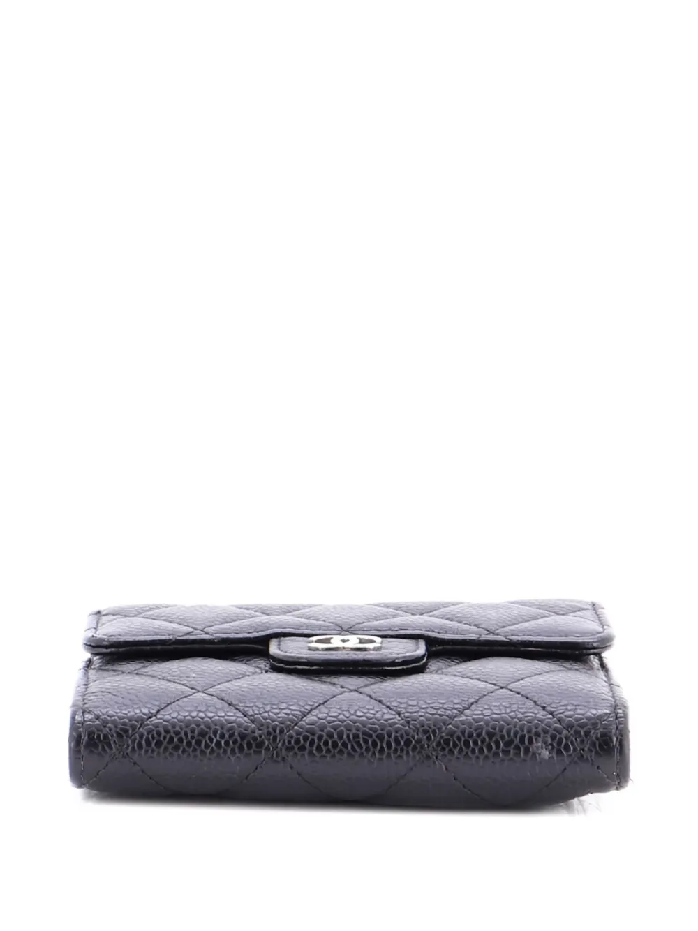 Pre-owned Chanel Cc Compact Classic Flap Wallet Quilted Caviar Small Wallets In Black