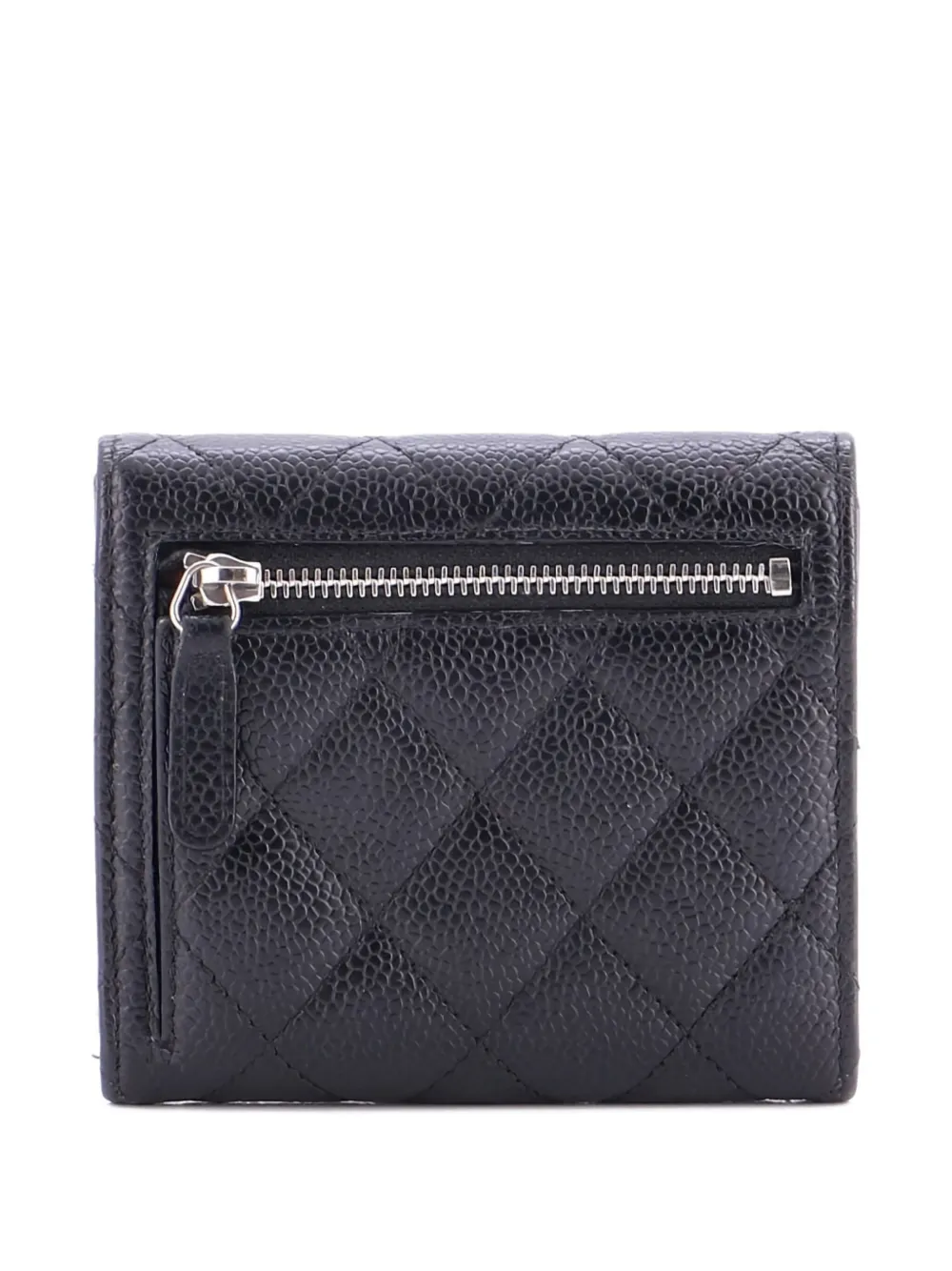 Pre-owned Chanel Cc Compact Classic Flap Wallet Quilted Caviar Small Wallets In Black