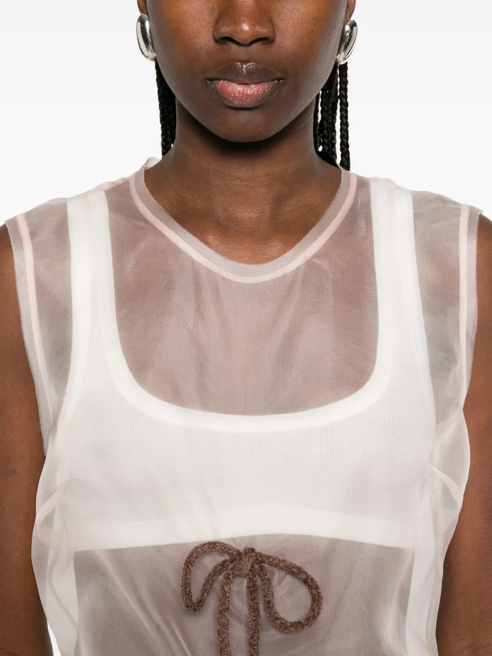 Simone Rocha Doorzichtige top met franje Beige