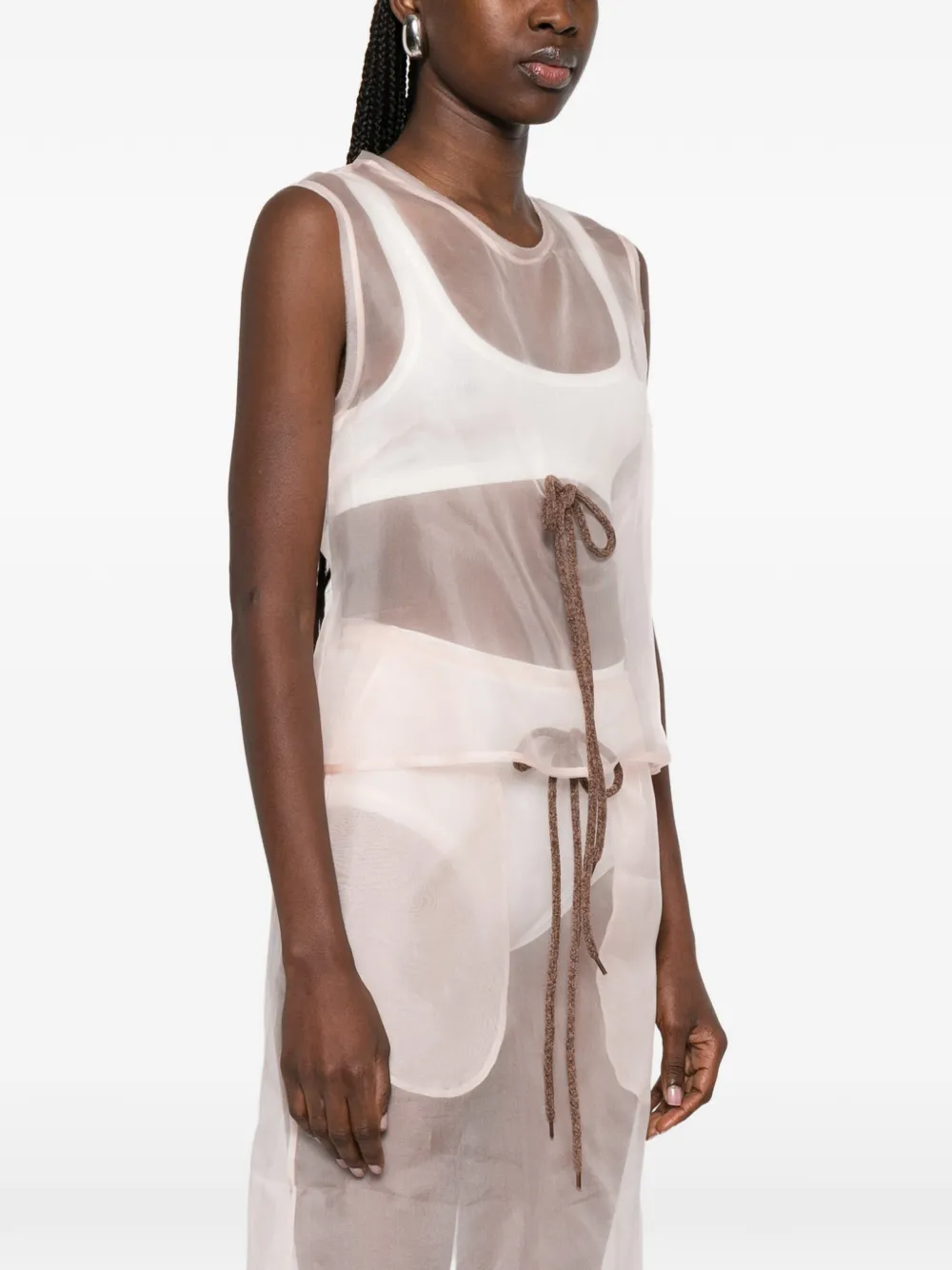  Simone Rocha Sheer Frayed Contour Top - Neutrals 
