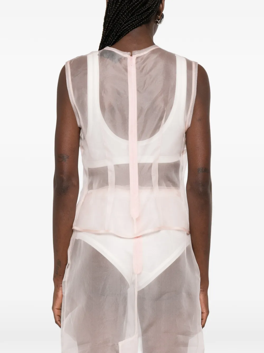 Simone Rocha Doorzichtige top met franje Beige