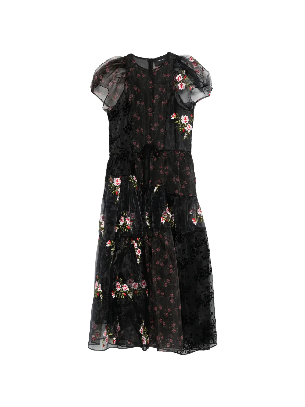 Simone Rocha puff-sleeve patchwork dress - Nero