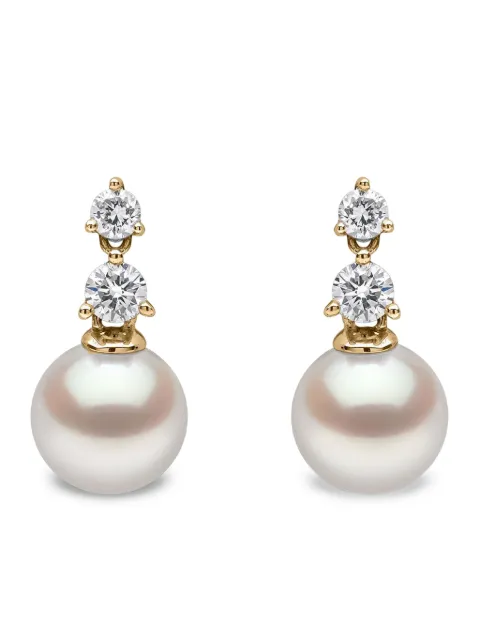 Yoko London Par de brincos em ouro amarelo 18k com diamante e pérola akoya