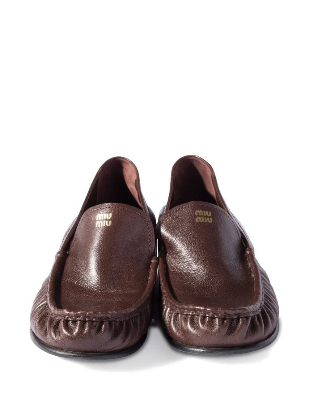 Miu Leren loafers met reliëf Bruin