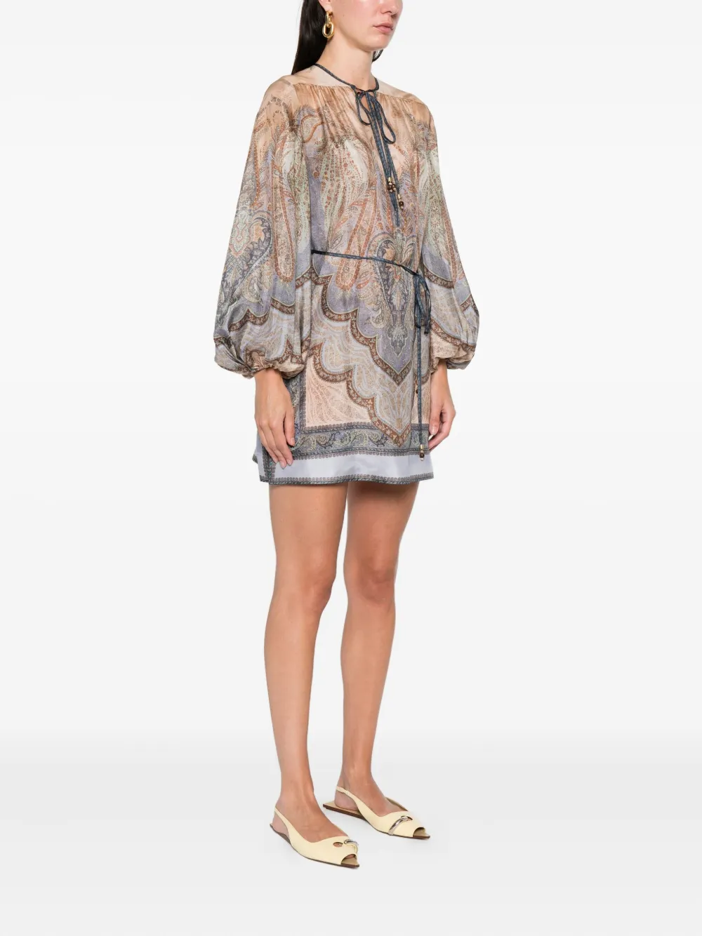 Zimmermann Wanderlust Belted Printed Silk Tunic In Multi