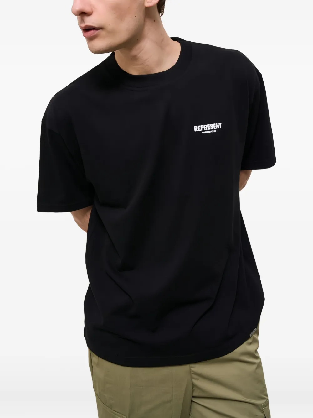 Represent Black Cotton T-shirt With Logo In Black