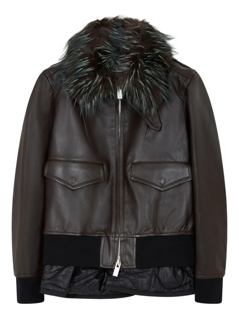 sacai faux fur-collar leather jacket - ブラウン sacai faux fur-collar leather jacket - ブラウン