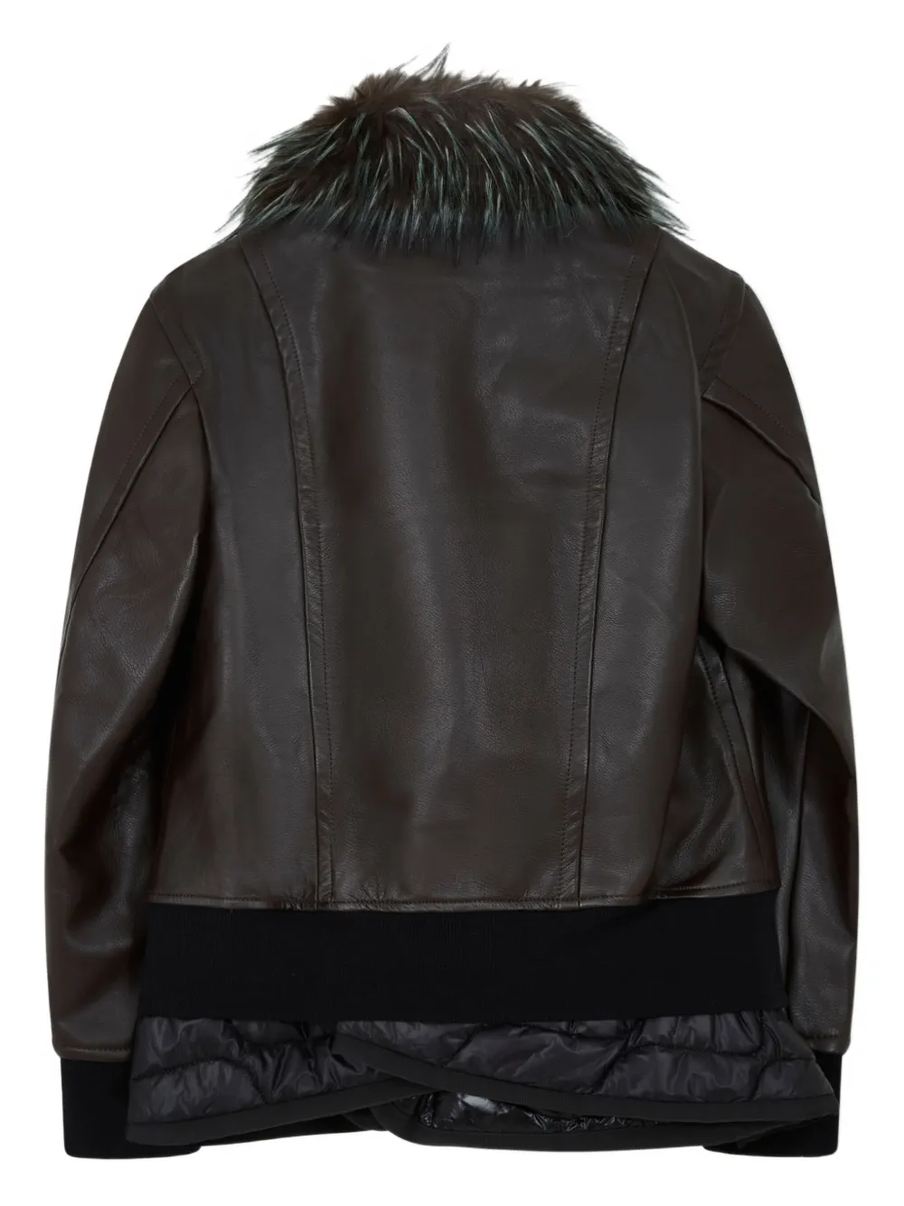 Sacai Faux Fur-collar Leather Jacket In Brown