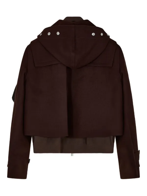 か*ゃ様 sacai ポリエステル×シルク　ハイネックフーデッドコート　サイズ2 Sacai toggle-fastening Hooded Jacket | Brown | FARFETCH