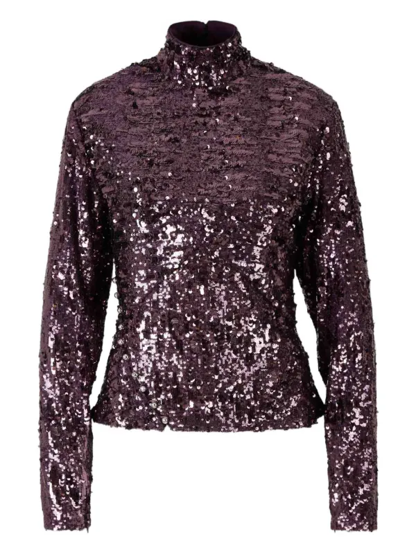 Rabanne Sequin-detail Long-sleeve Top in Purple