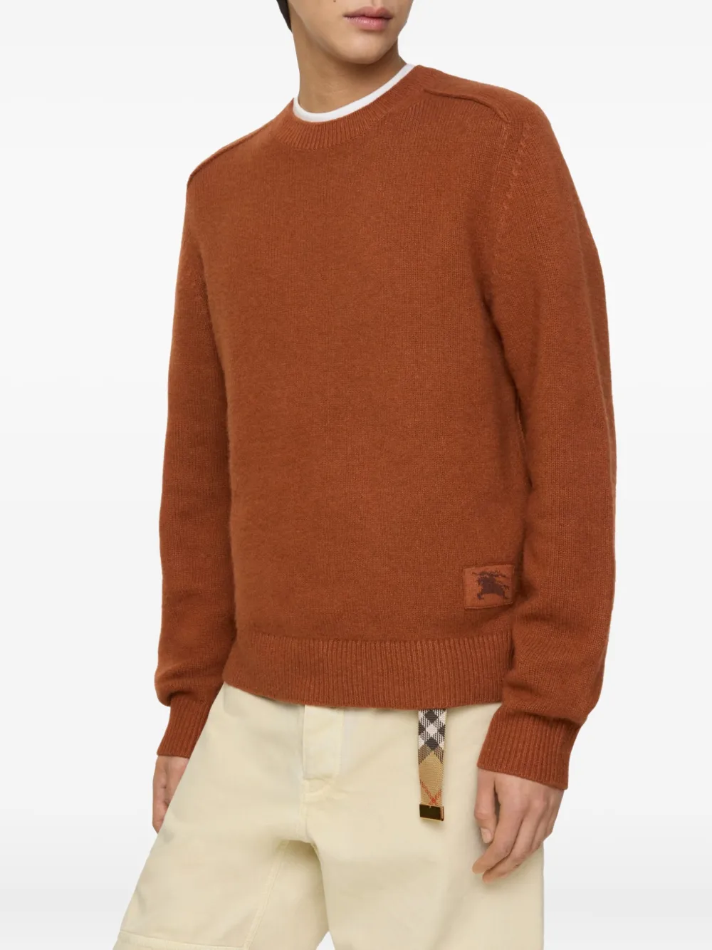 Burberry Kasjmier trui met elleboogpatch en Equestrian Knight-detail - Bruin