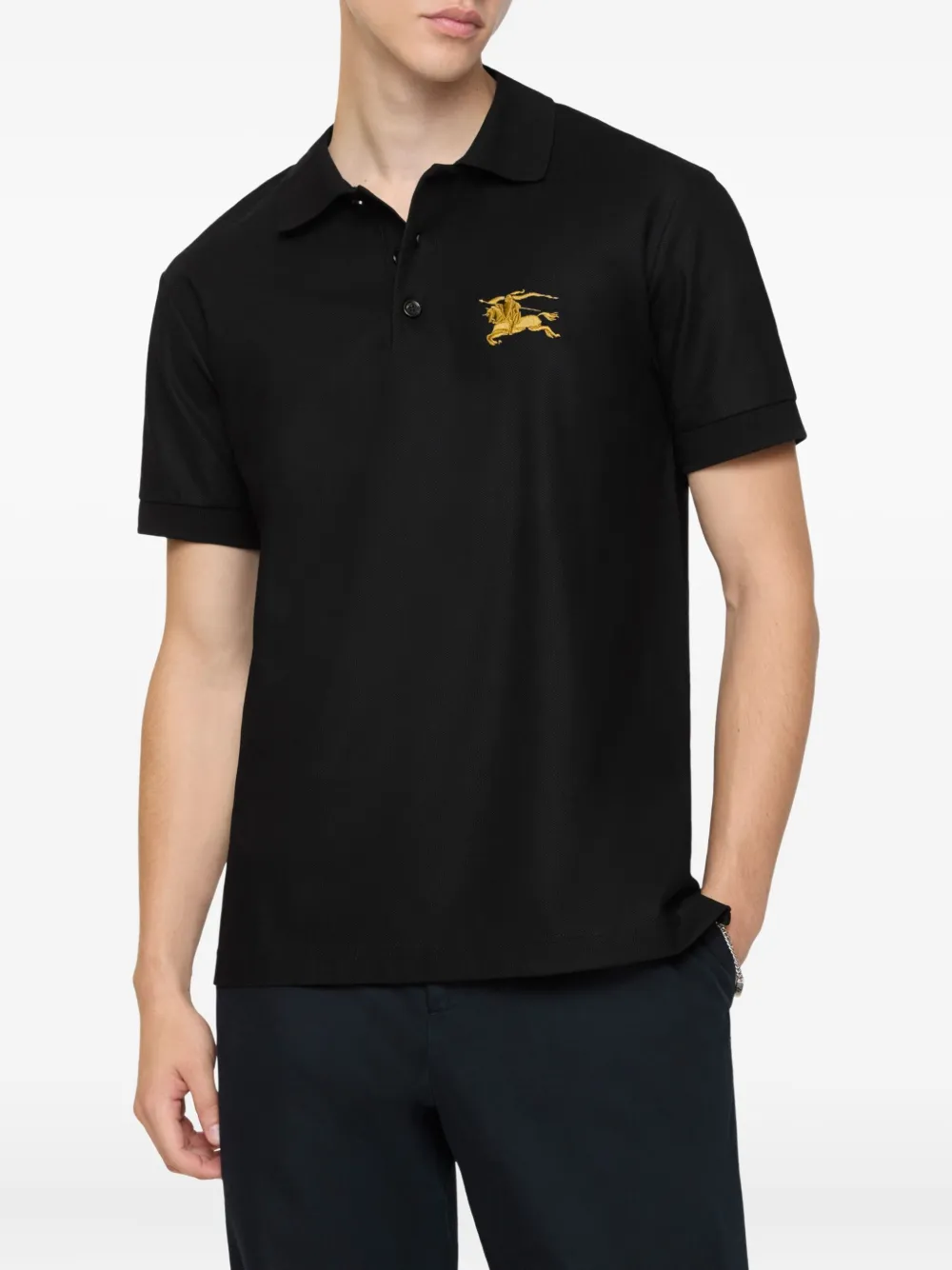 Burberry Poloshirt met Equestrian Knight-logo - Zwart