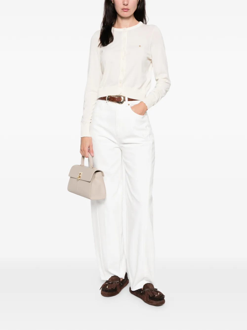  Sandro Padded-round-neck Cardigan - Neutrals 