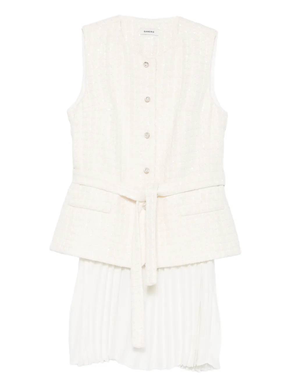 SANDRO Plissiertes Kleid mit Pailletten - Nude