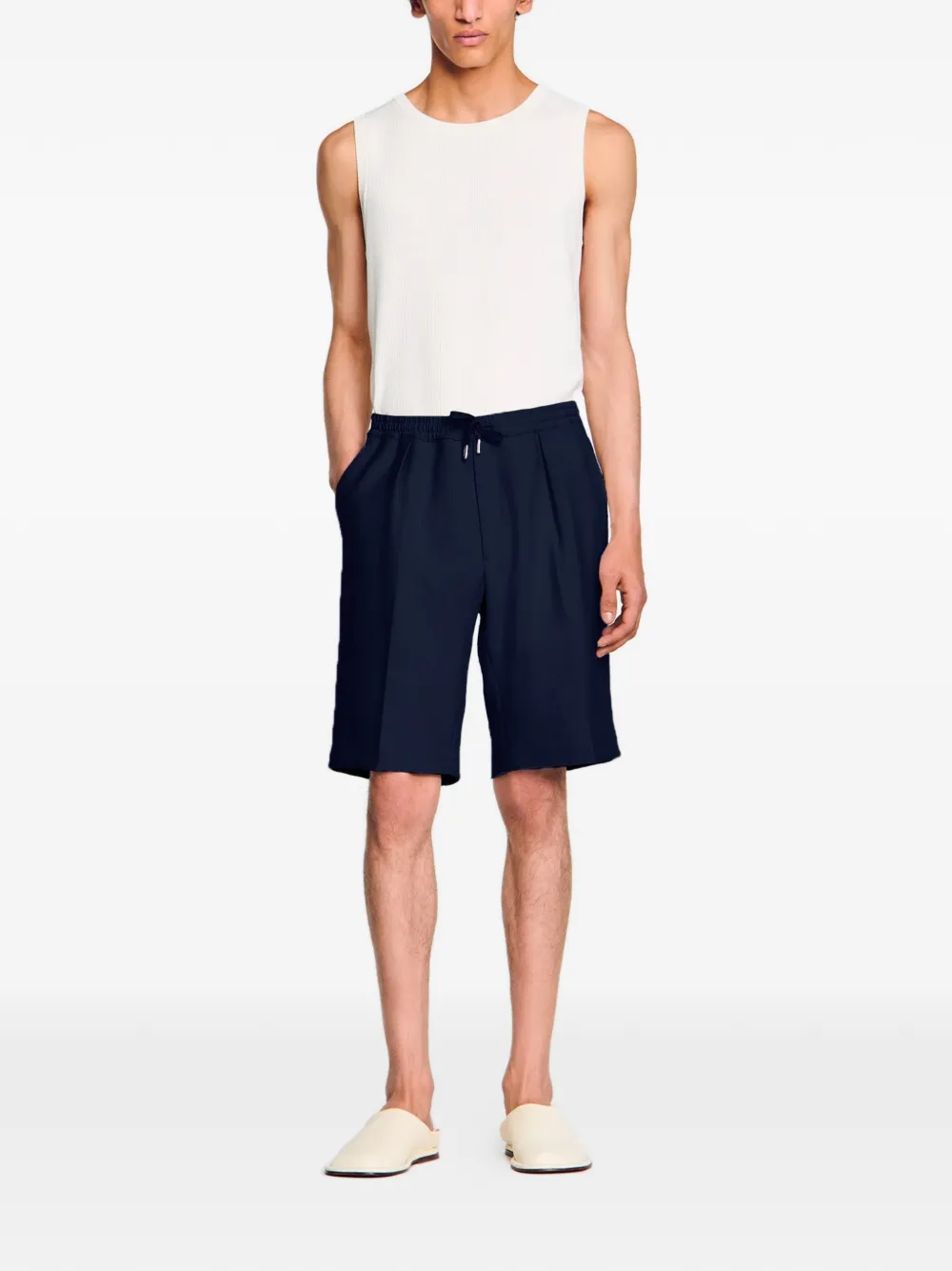  Sandro Drawstring Pleated Bermuda Shorts - Blue 