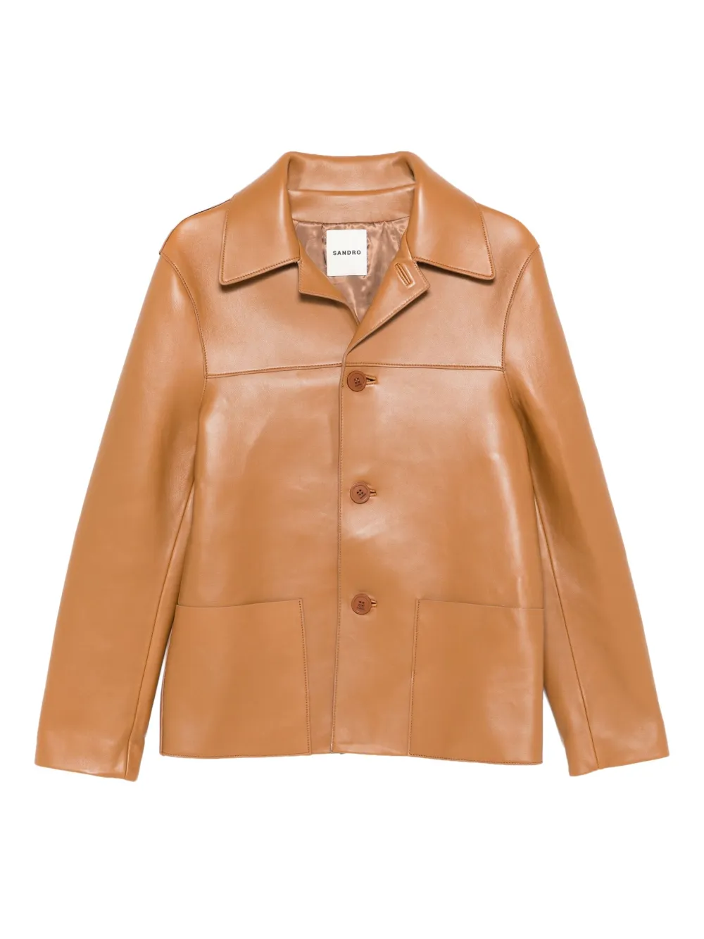 SANDRO buttoned leather jacket - Brown
