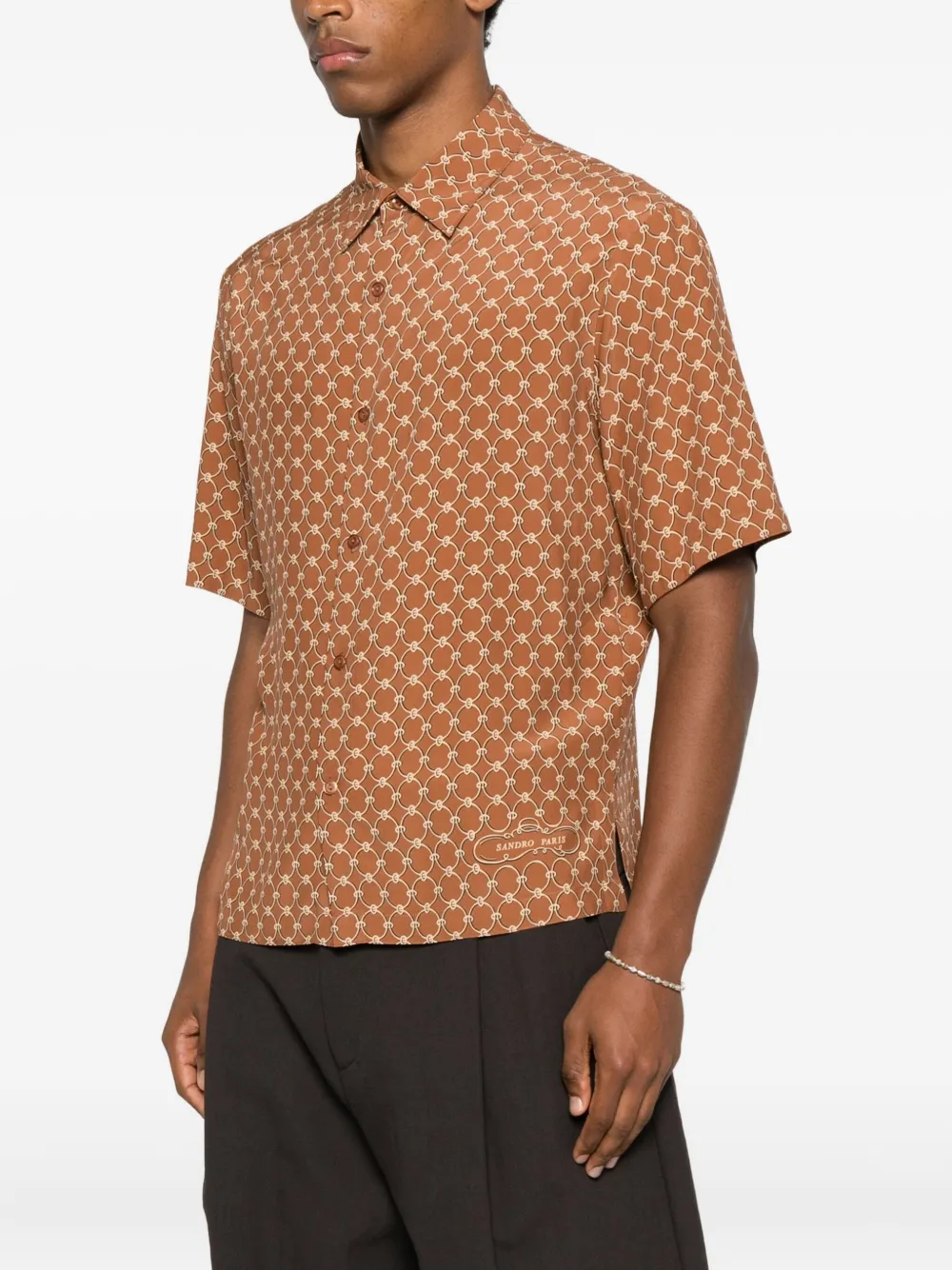  Sandro Geometric-pattern Short-sleeve Shirt - Brown 