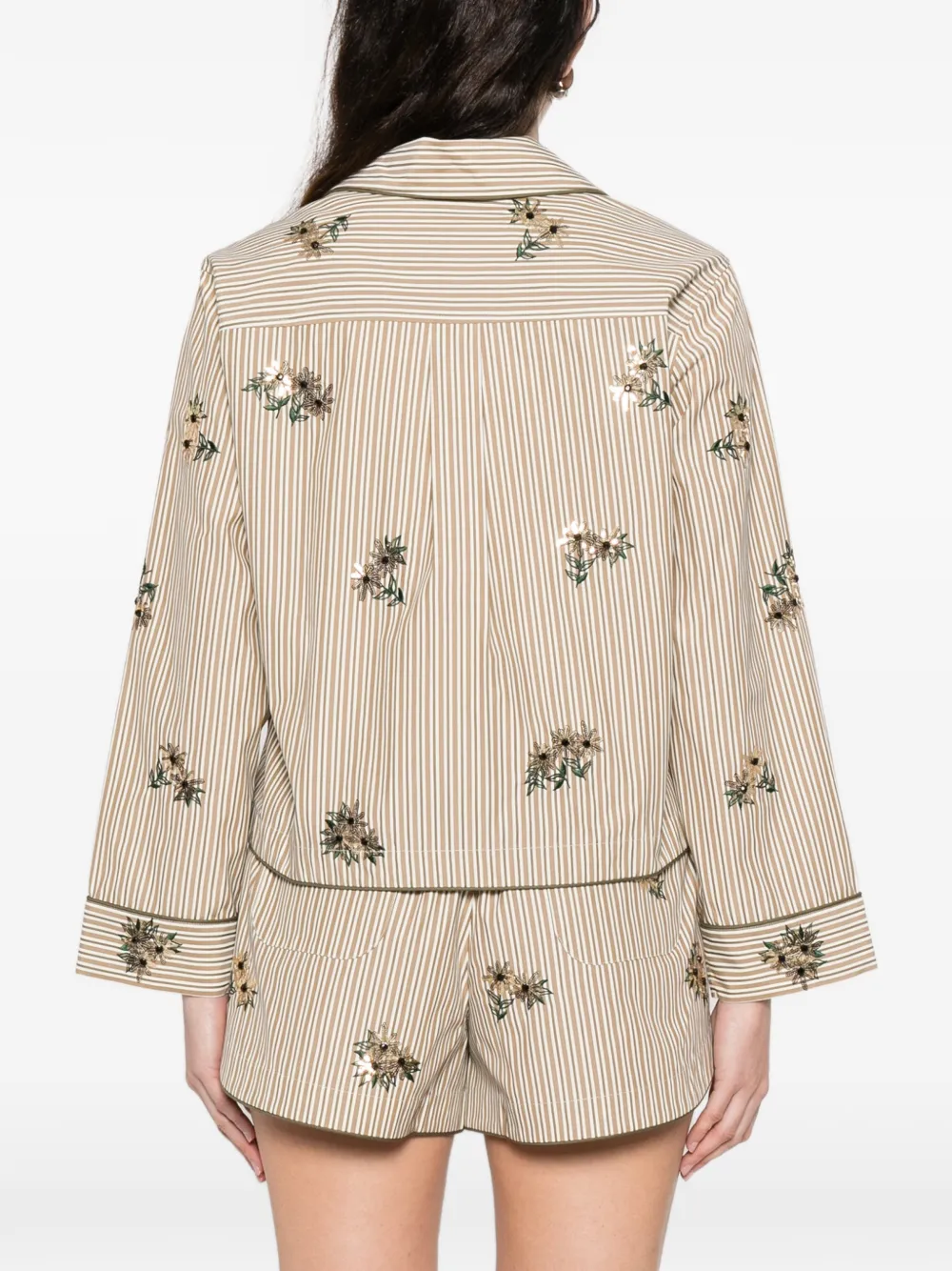 SANDRO Gestreept blouse met bloemendetail Beige