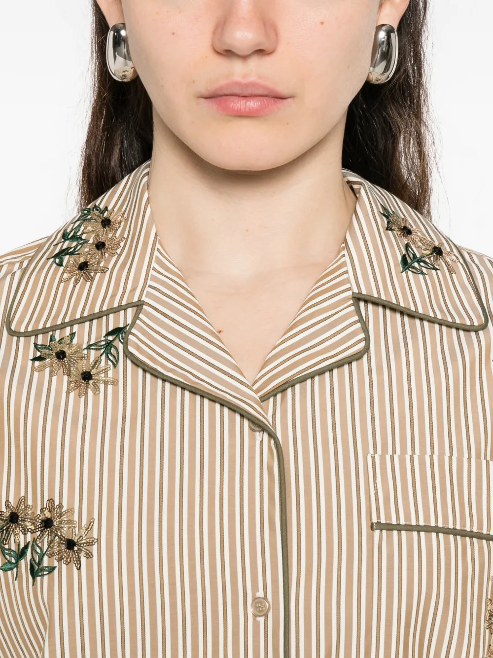 SANDRO Gestreept blouse met bloemendetail Beige