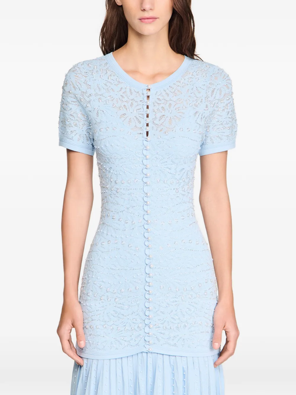 SANDRO Gebreide maxi-jurk met kralen Blauw