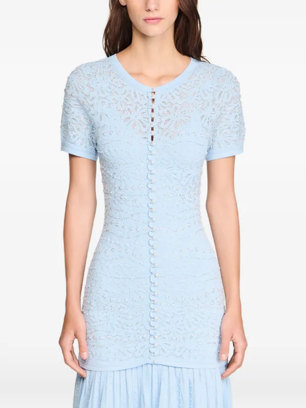 Sandro Beaded Knit Maxi Dress - Blue