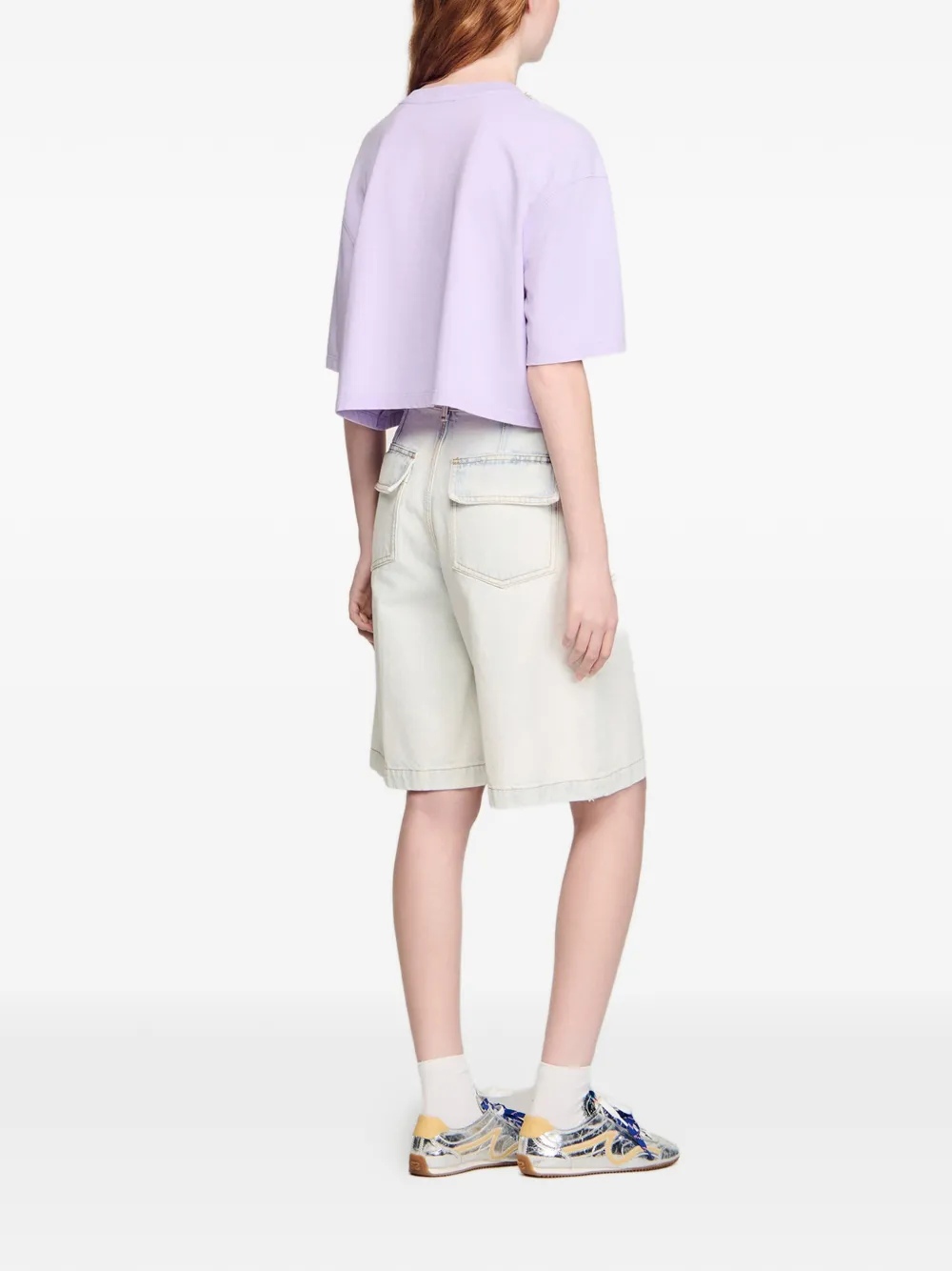  Sandro Embellished Crop Shirt - Purple 