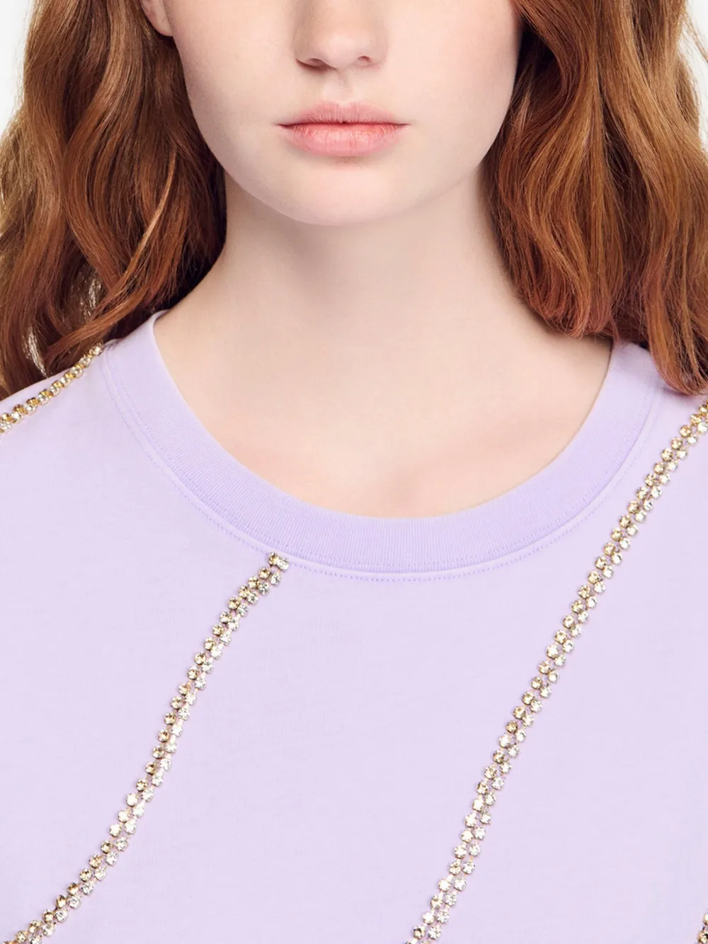 SANDRO Cropped T-shirt verfraaid met stras Paars