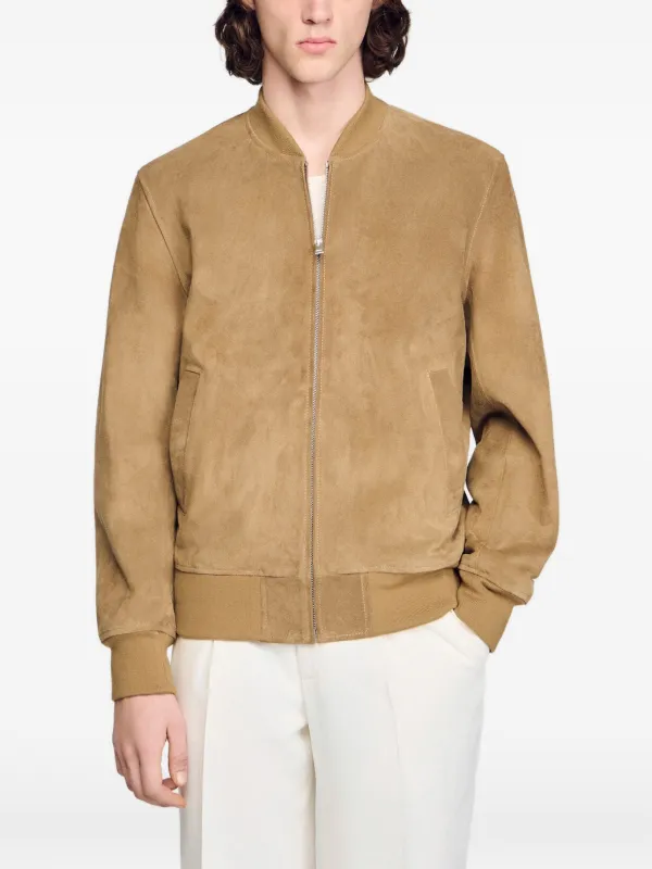 SANDRO ジップアップ レザージャケット | ブラウン | FARFETCH JP