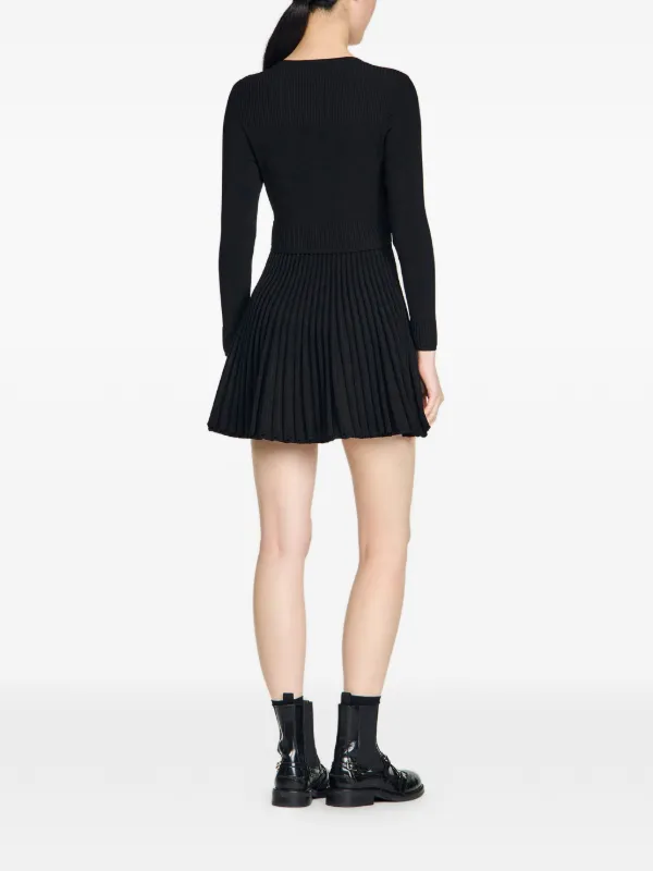 SANDRO Pleated Knitted Mini Dress | Black | FARFETCH GE