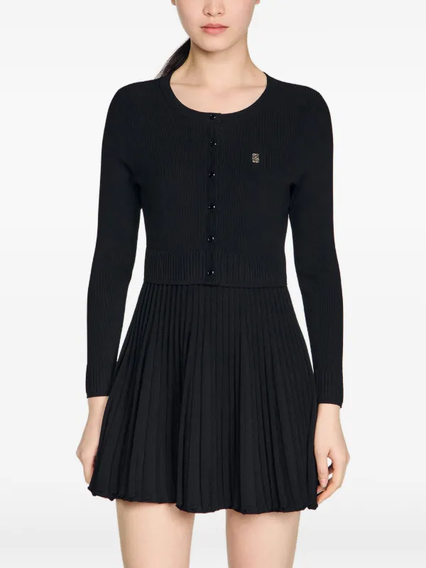 SANDRO Pleated Knitted Mini Dress | Black | FARFETCH GE SANDRO Pleated Knitted Mini Dress | Black | FARFETCH GE