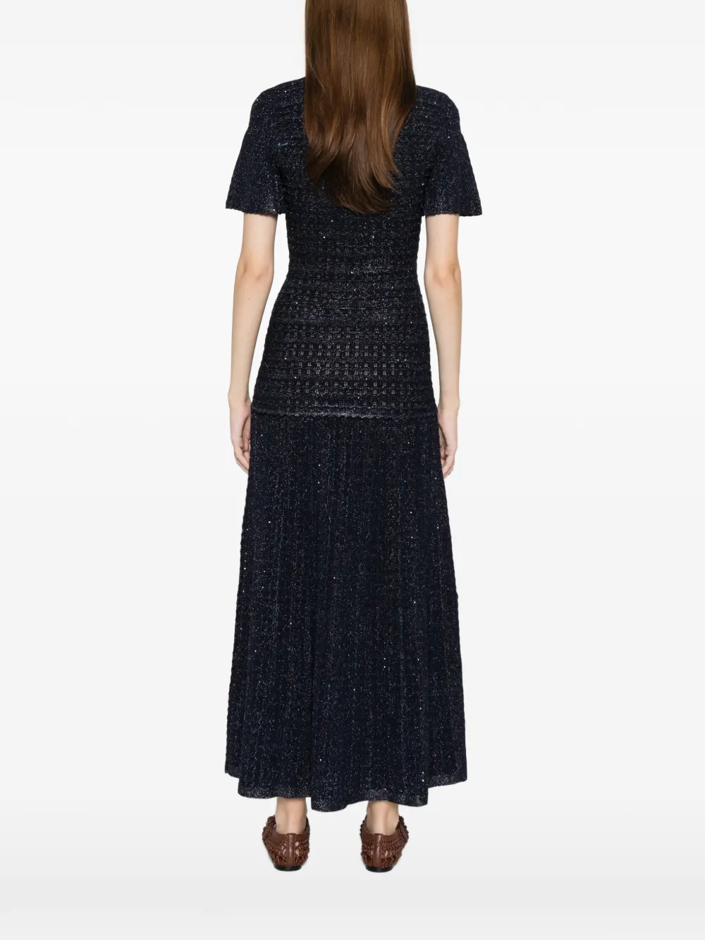 SANDRO Verfraaide gebreide maxi-jurk Blauw