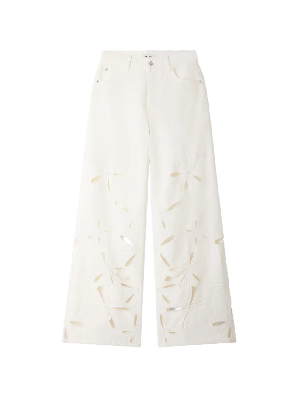 SANDRO floral-detail wide-leg jeans - Bianco