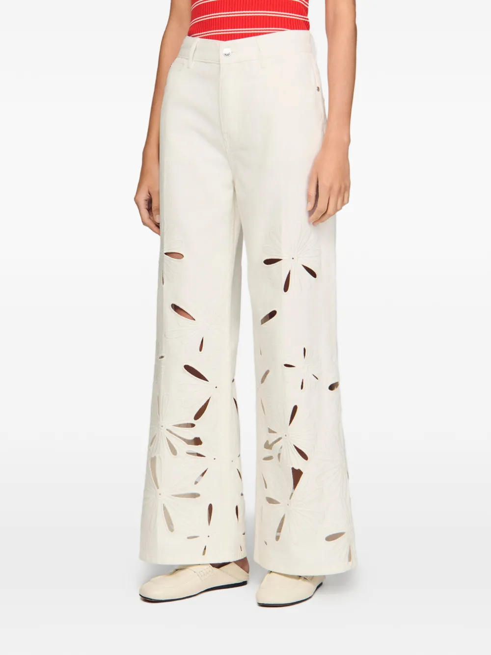 SANDRO Jeans met bloemendetail en wijde pijpen Wit