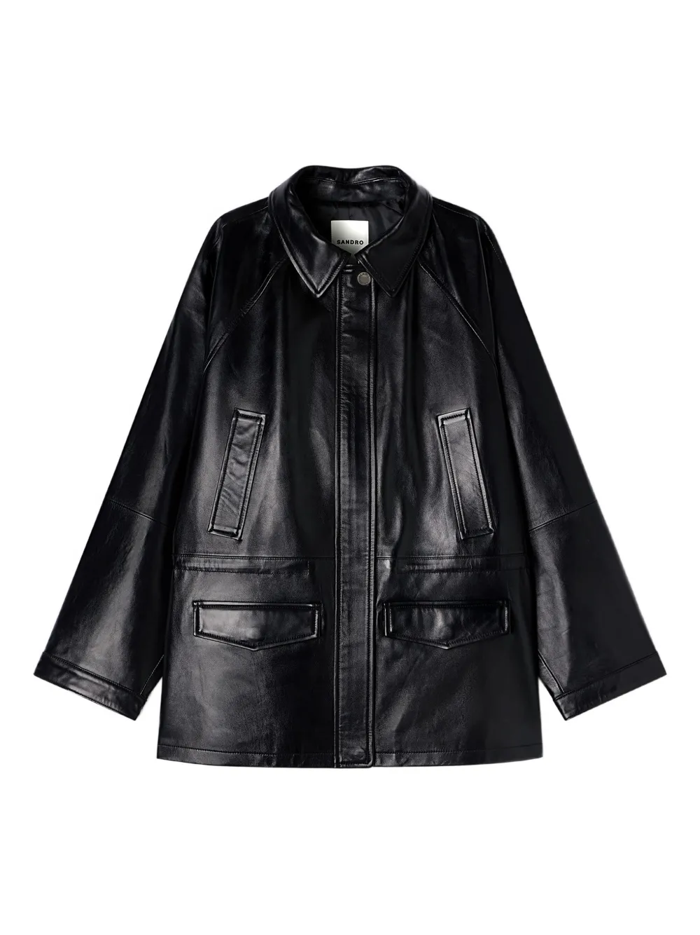 SANDRO shirt collar leather jacket - Nero