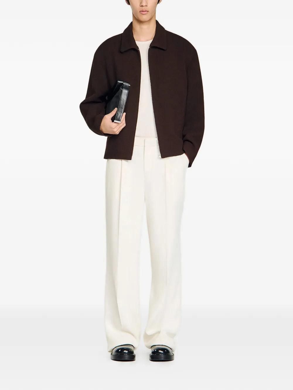 [ayu⭐︎]SANDRO ブラウン クロップドジャケット SANDRO ジップアップ ジャケット | ブラウン | FARFETCH JP