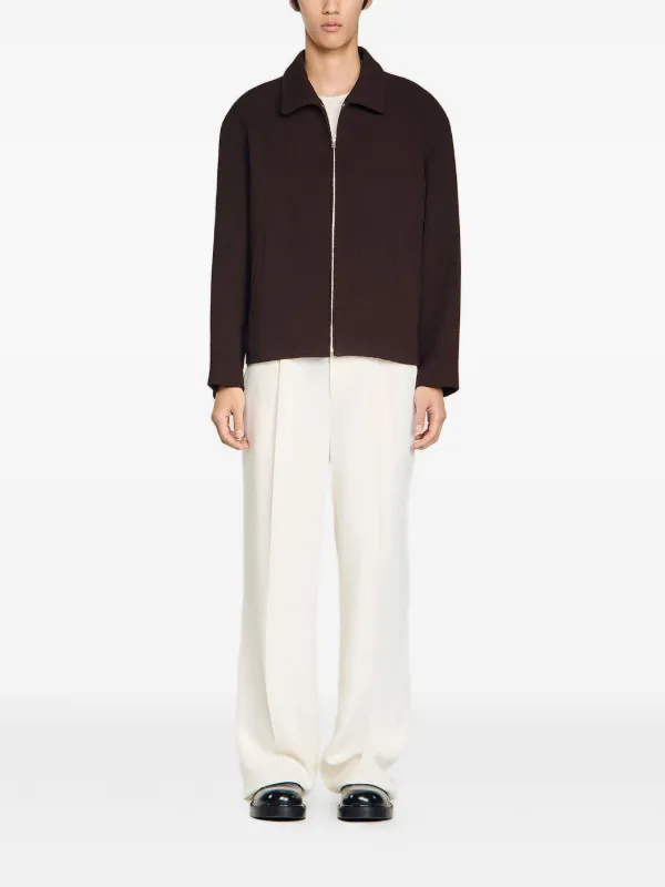 SANDRO Waffled Regular Collar Zip Jacket | Brown | FARFETCH JO