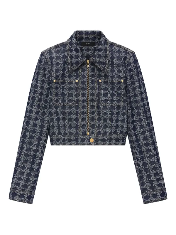 Amiri MA Quad Patterned Zip-up Denim Jacket in Blue