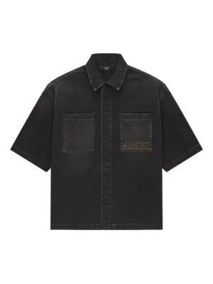 Dolce & Gabbana logo-plaque Leather Shirt | Black | FARFETCH
