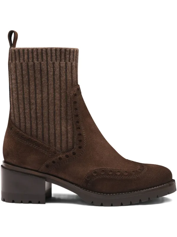 Santoni Suede Wingtip Boots in Brown
