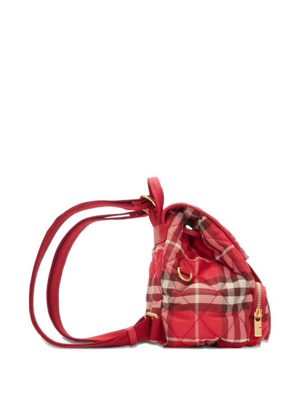  Burberry Horseshoe Quilted Check Backpack Mini Bag - Red 