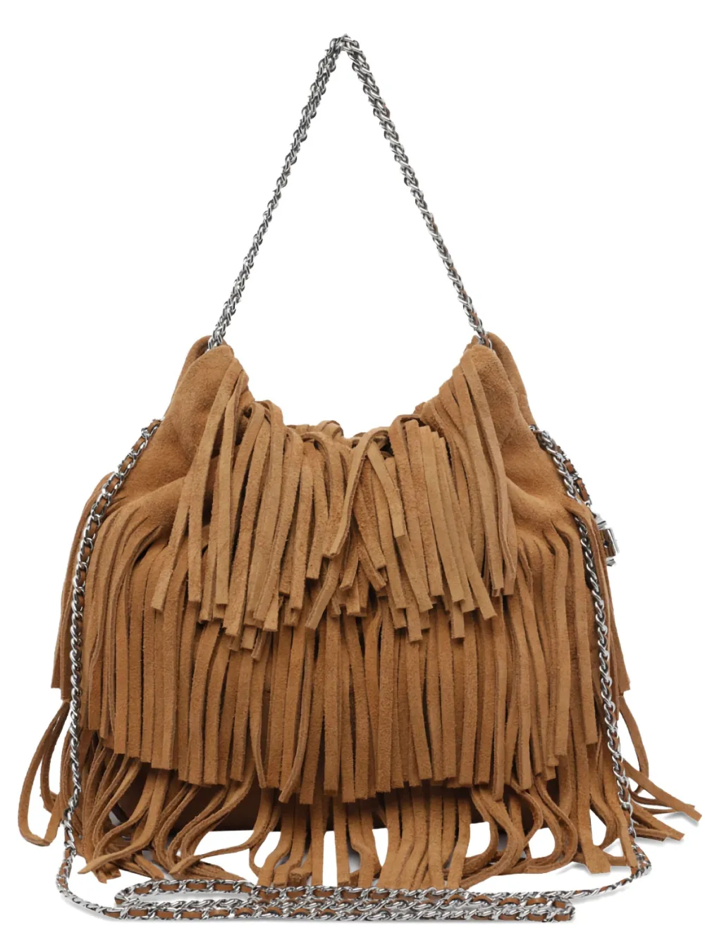 Tory Burch Mini Fleming Suede Fringed Shoulder Bag In Brown