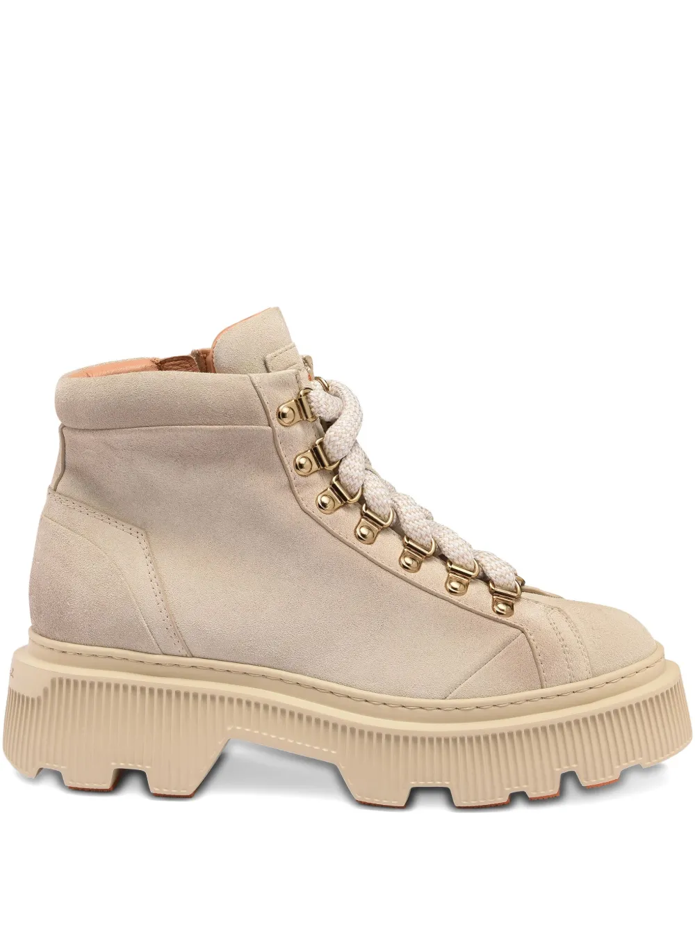 Santoni suede lug-sole hiking boots Beige