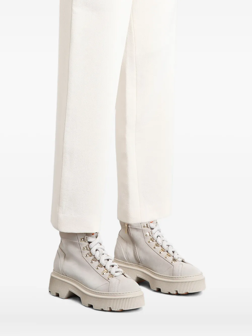 Santoni suede lug-sole hiking boots Beige