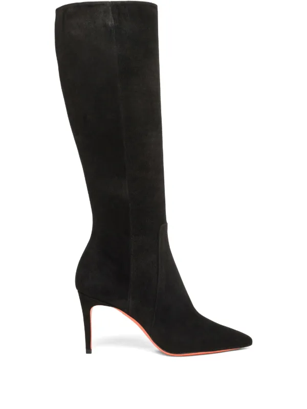 Santoni High-heel Suede Boots in Black