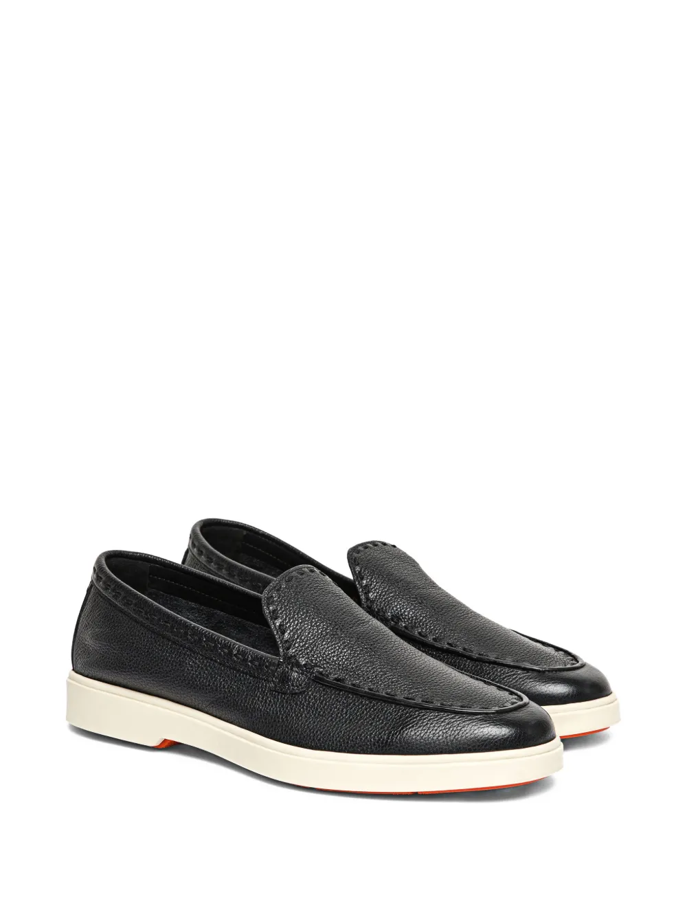 Santoni Tumbled-leather Loafers In Black