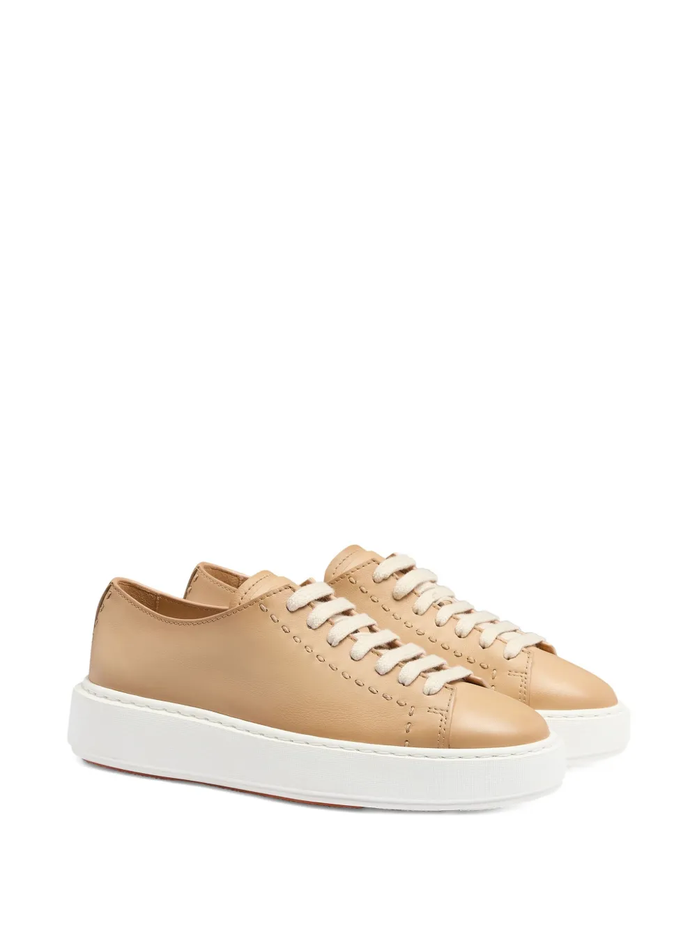 Santoni Leather Platform Sneaker - Beige