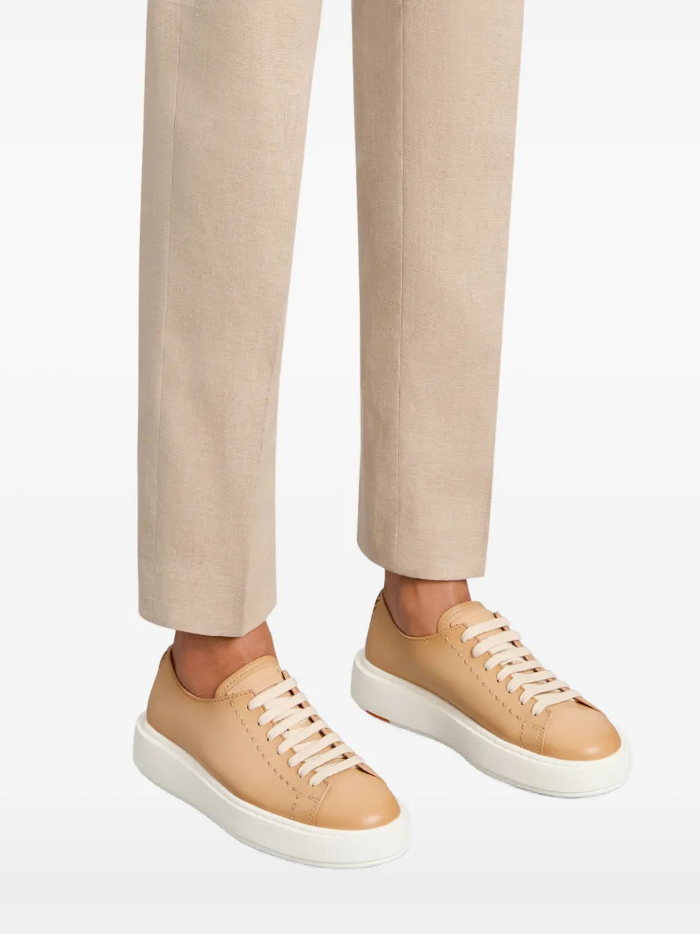 Santoni Leather Platform Sneaker Beige