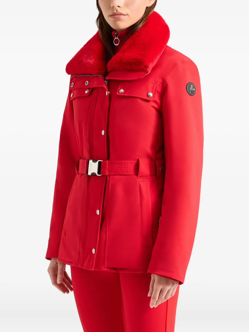 Fusalp Ski-jack met bontkraag en ceintuur Rood