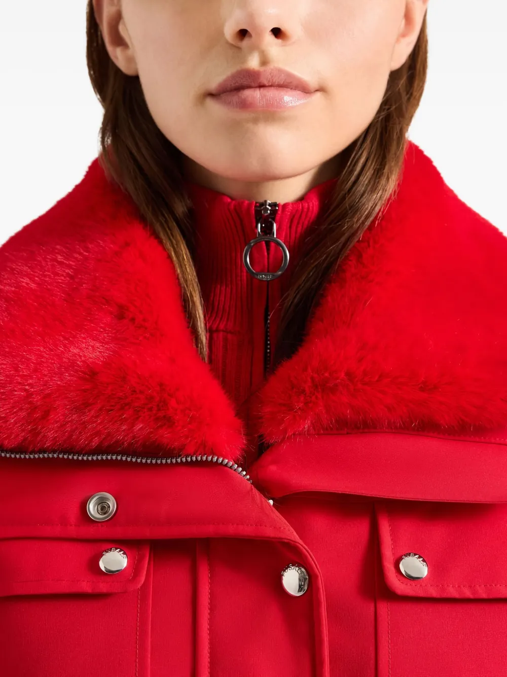 Fusalp Ski-jack met bontkraag en ceintuur Rood