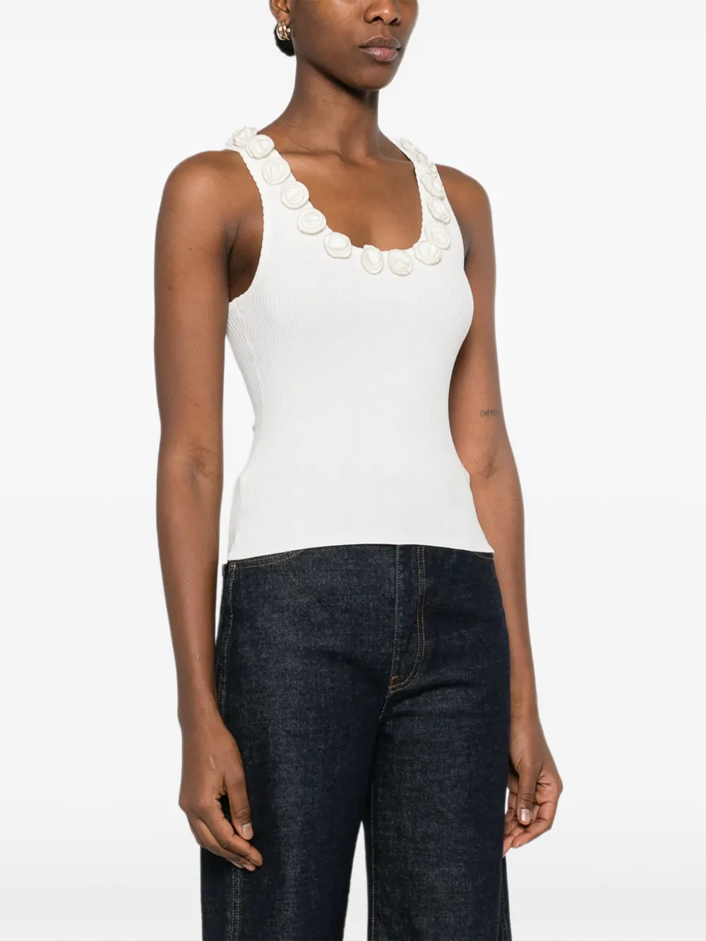  Sandro Top Con Aplique Floral - Blanco 